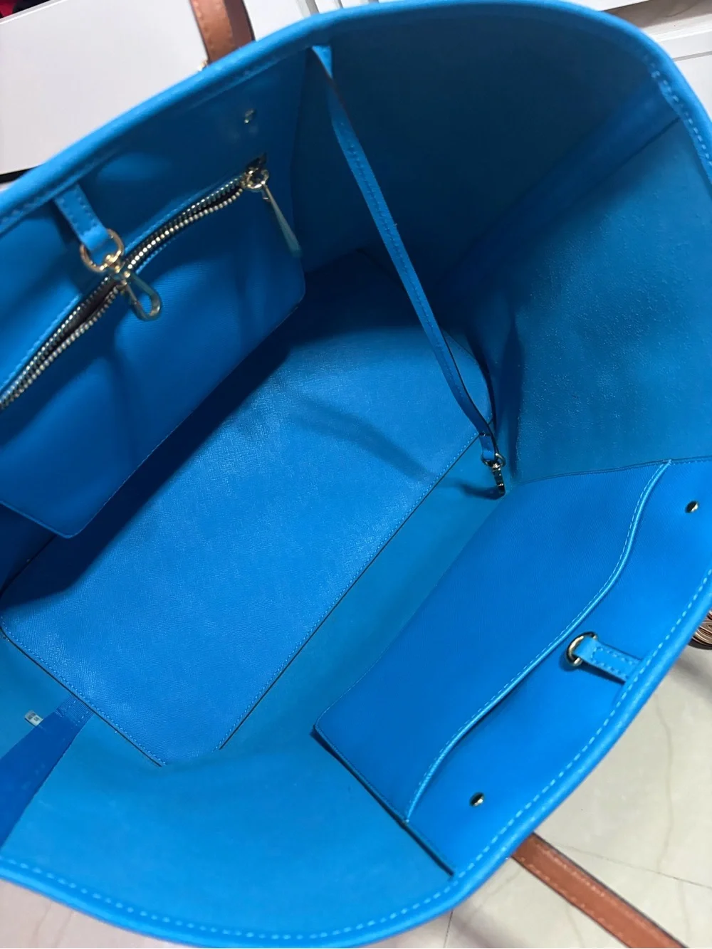 Brand new Michael Kors Turquoise and White Striped Tote